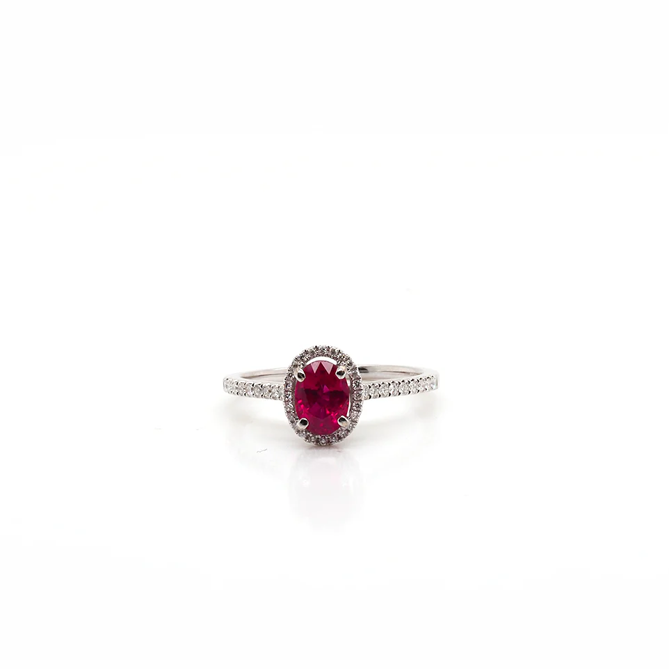 18ct White Gold Oval Ruby & Diamond Cluster Ring